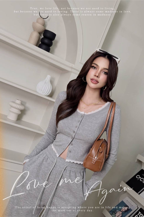 Casual Lace Detail Long Sleeves Blouse With Straight Cut Jogger Pant Sets